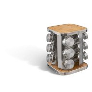 Rack rotatif 12 pots à épices inox bambou