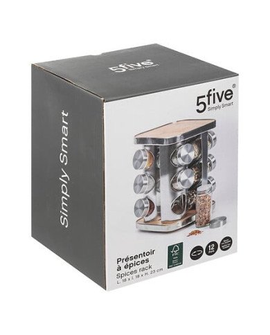 Rack rotatif 12 pots à épices inox bambou