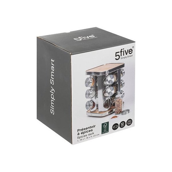 Rack rotatif 12 pots à épices inox bambou