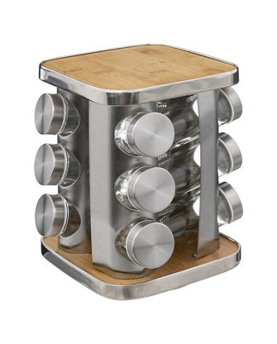 Rack rotatif 12 pots à épices inox bambou