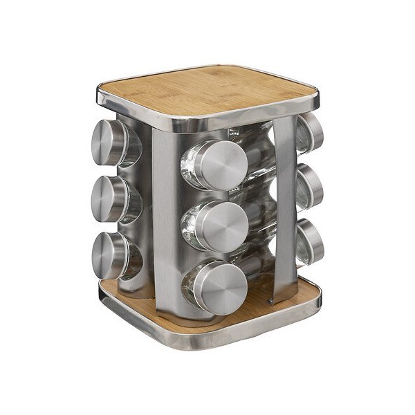 Rack rotatif 12 pots à épices inox bambou