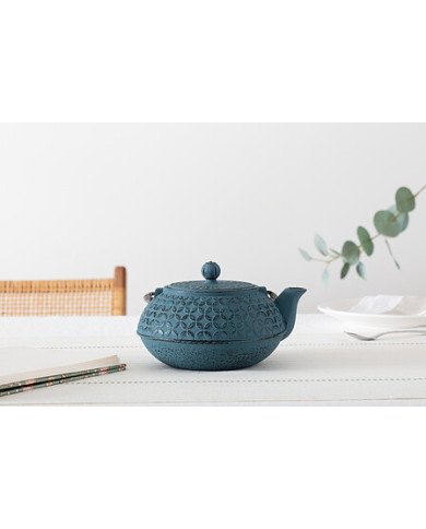 Théière Flower 1 L en fonte bleue élégante