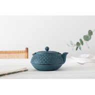 Théière Flower 1 L en fonte bleue élégante